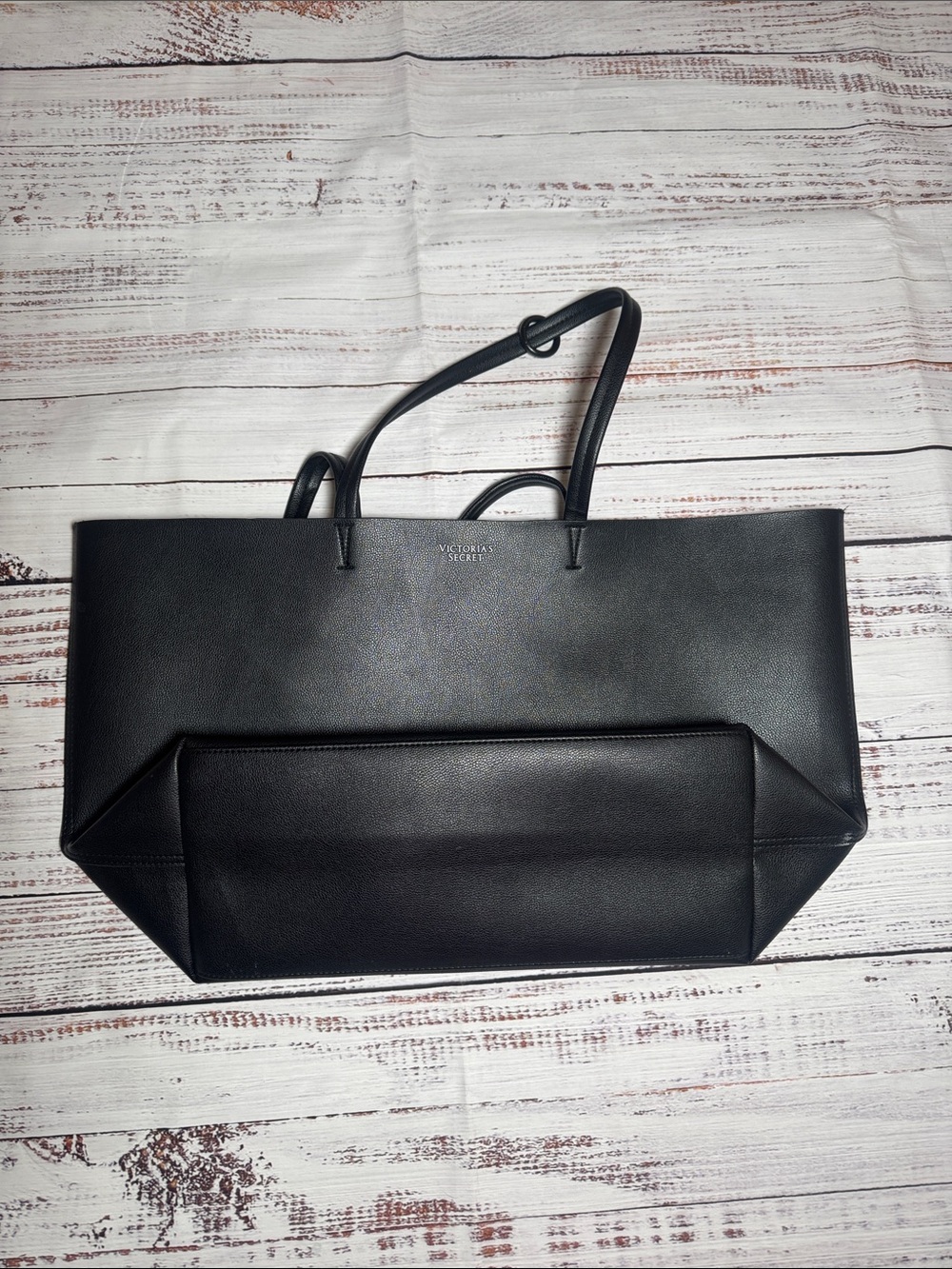 Victoria's Secret Black Structured Faux Leather Large Tote